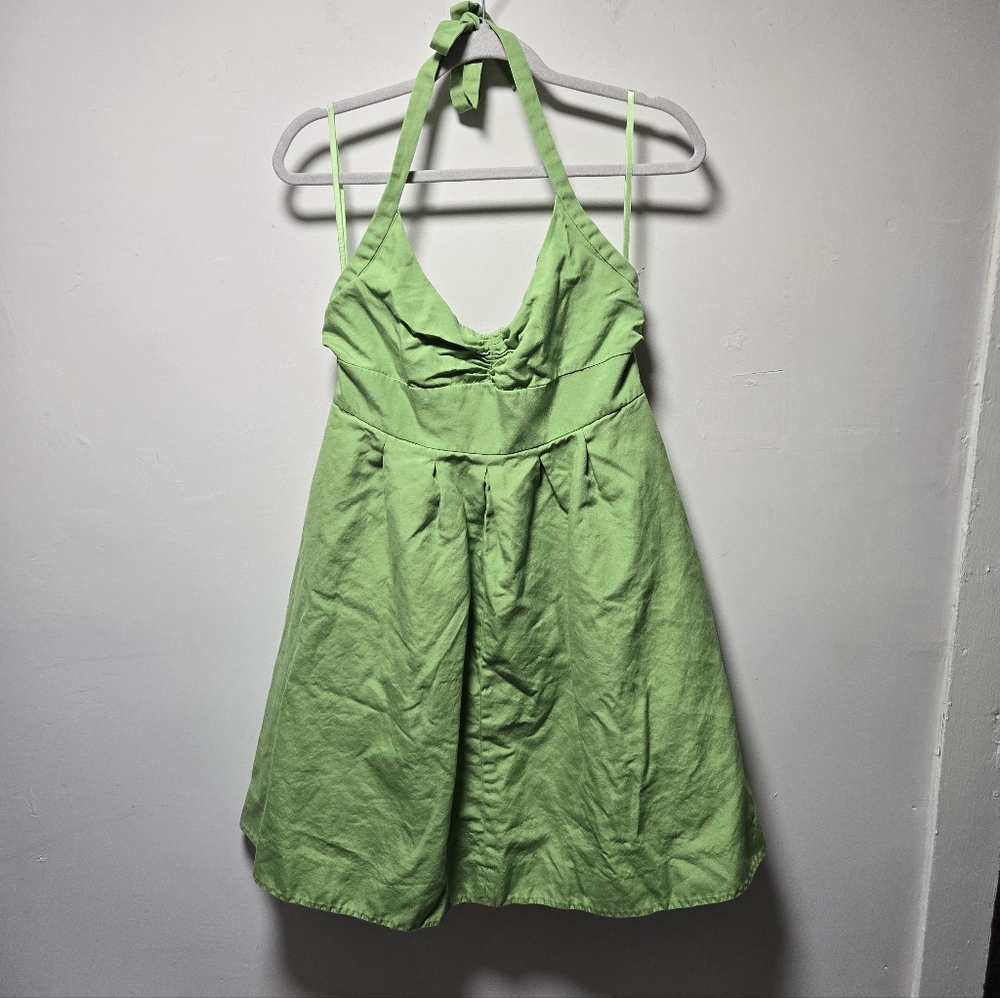 J. Crew Lime Green Cotton Halter Dress Size 12 Spring Summer Easter Ruched